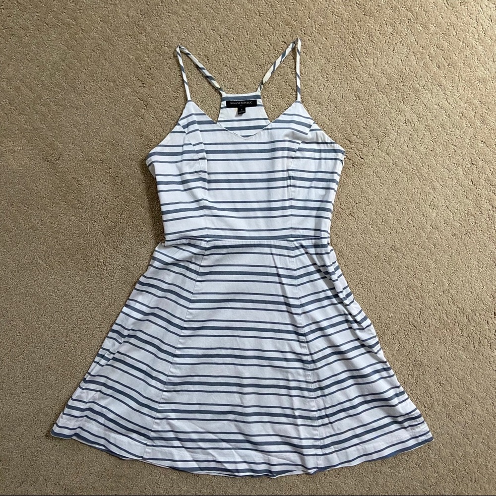 Banana Republic A-Line Blue & White Striped Dress